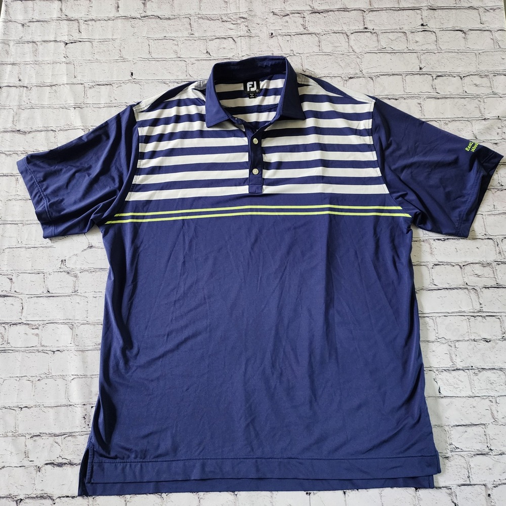 FootJoy Men's 2XL Navy Blue White Striped Golf Polo Shirt East Lake Woodlands FJ